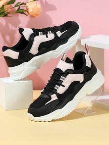 黑色&粉色的流行柔軟的&透氣爸爸鞋適合男人及女人,休閒運動步行鞋 - 彩色 - 查看 3