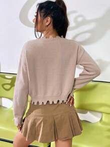 SHEIN Unity Áo len chui đầu dáng suông họa tiết ngôi sao, kiểu dáng rách rưới, thích hợp cho mùa thu đông. - Màu Khaki - Xem 2