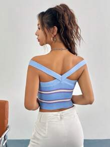 SHEIN Unity 一字肩鏤空針織短上衣 - 彩色 - 查看 2