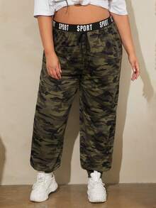 SHEIN CURVE+ Hơn Camo In Eo băng chữ Quần thể thao - Nhiều màu - Xem 4