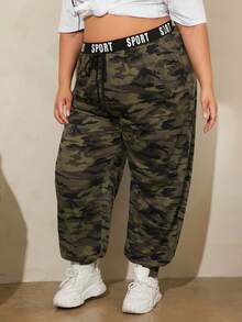 SHEIN CURVE+ Hơn Camo In Eo băng chữ Quần thể thao - Nhiều màu - Xem 3