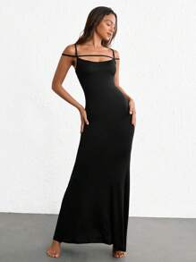 Ocili 素色吊帶睡裙 - 黑色 - 查看 1