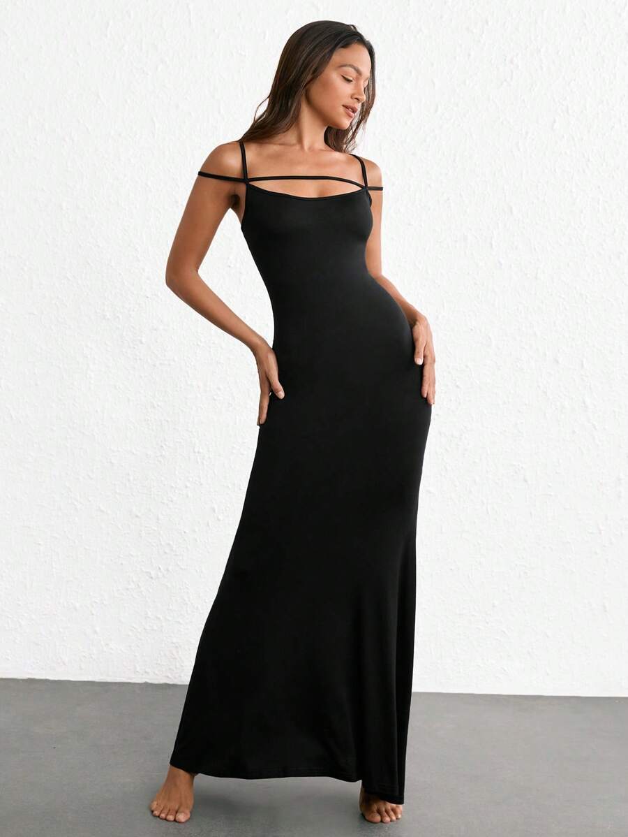 Ocili 素色吊帶睡裙 - 黑色 - 查看 1