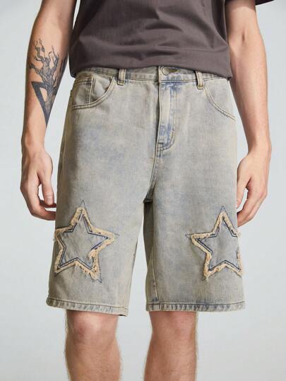 Street Life Men Star Pattern Bermuda Denim Shorts