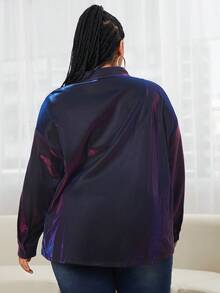 SHEIN CURVE+ Plus Holographic Drop Shoulder Shirt - Purple - View 2