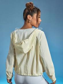 Zip Up Hooded Sports Jacket - Apricot - View 2