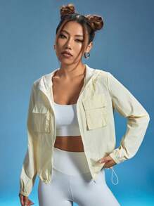 Zip Up Hooded Sports Jacket - Apricot - View 1