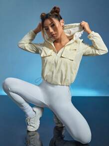 Zip Up Hooded Sports Jacket - Apricot - View 5