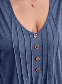 SHEIN Frenchy Plus Press Crease Detail Button Front Tank Top - Dusty Blue - View 2