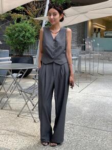 DAZY Button Front Waistcoat & Trousers - Dark Grey - View 6