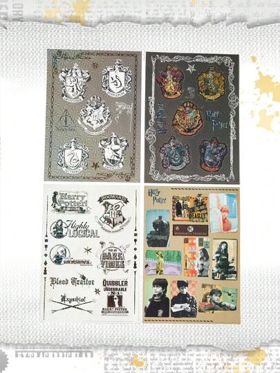 Harry Potter | ROMWE 4 piezas Pegatina con letra con estampado de figura de dibujos animados