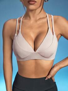 Menodora SHEIN Sport 女士纯色简约日常运动文胸 - 杏色 - 查看 1