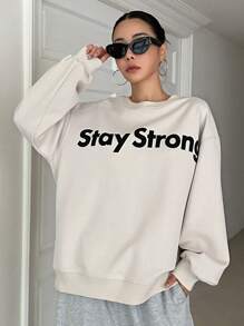 DAZY Letter Graphic Drop Shoulder Sweatshirt - Apricot - View 6