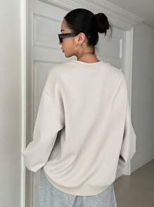 DAZY Letter Graphic Drop Shoulder Sweatshirt - Apricot - View 2