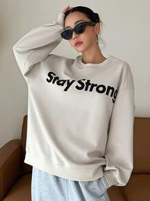 DAZY Letter Graphic Drop Shoulder Sweatshirt - Apricot - View 3