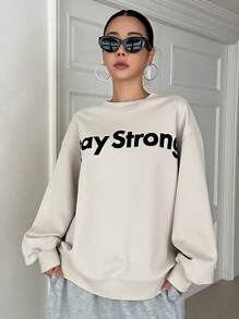 DAZY Letter Graphic Drop Shoulder Sweatshirt - Apricot - View 5