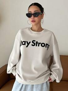 DAZY Letter Graphic Drop Shoulder Sweatshirt - Apricot - View 1