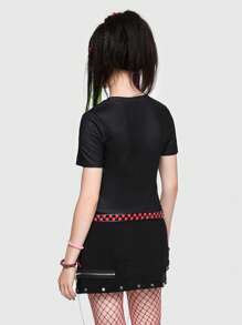 ROMWE Avant Scene Outfits 骷髅印花短款 T 恤 朋克，学校 - 黑色 - 查看 3