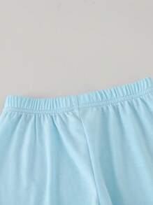 Young Boy Cartoon Graphic Contrast Binding PJ Set - Blue - View 3