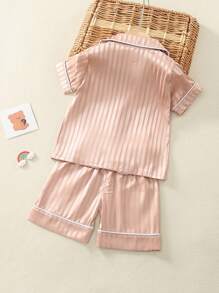 Cô Gái Trẻ Contrast Piping Cổ áo Xa ten Bộ PJ - Màu be - Xem 2