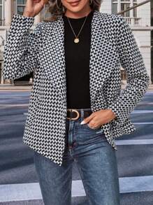 SHEIN Clasi 滿版印花開門襟粗花呢花呢外套 - 黑與白 - 查看 2