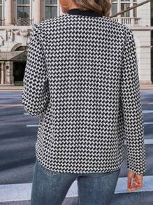 SHEIN Clasi 滿版印花開門襟粗花呢花呢外套 - 黑與白 - 查看 3