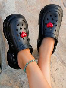 Waterproof Round Toe Casual Sandals, Minimalist Black Heart Outdoor Holiday Slip On Thick Sole EVA Clogs - Black - View 3
