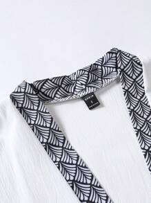 ROMWE MEN Guys Contrast Trim Drop Shoulder Kimono Without Tee - White - View 6