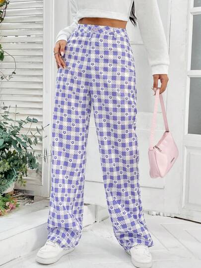 SHEIN Unity 格紋印花直筒褲