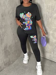 Slaydiva Cartoon Graphic Tee & Leggings