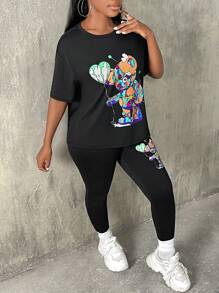 Slaydiva Cartoon Graphic Tee & Leggings