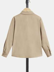 SHEIN Tween Boy Solid Color Single-Breasted Casual Versatile Daily Long Sleeve Shirt - Khaki - View 2