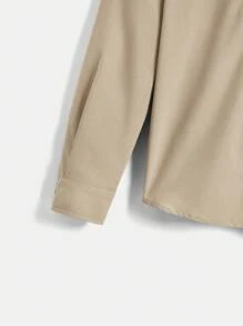 SHEIN Tween Boy Solid Color Single-Breasted Casual Versatile Daily Long Sleeve Shirt - Khaki - View 4