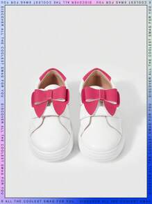 JNSQ Girls Two Tone Bow Decor Hook-and-loop Fastener Sporty Skate Shoes For Outdoor - Red - View 2