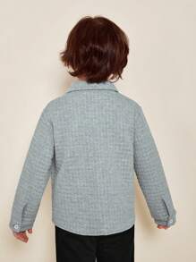 SHEIN 男小童字母補丁細節翻蓋口袋落肩袖襯衫 - 灰色 - 查看 2