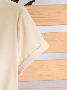 SHEIN LUNE Slogan & Skeleton Print Tee - Apricot - View 6