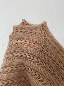 SHEIN LUNE 大碼流蘇邊網眼針織上衣不附胸罩 - 卡其色 - 查看 7