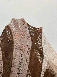 SHEIN LUNE Plus Color Block Drop Shoulder Pointelle Knit Duster Cardigan - Multicolor - View 8