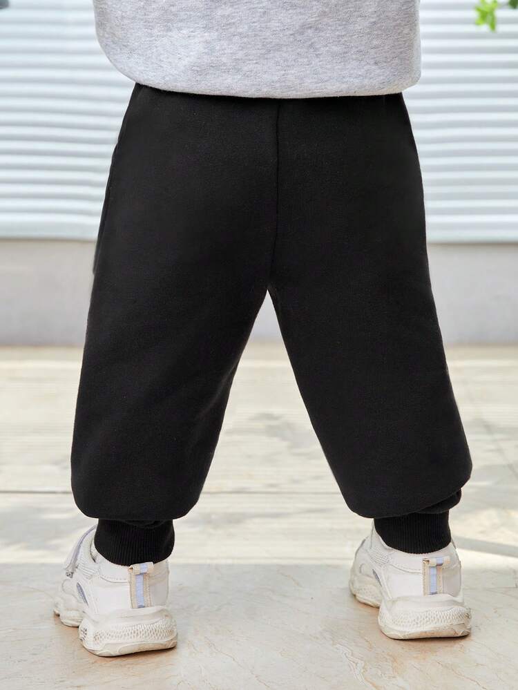 Infant Elastic Waistband Thermal Long Pants With Embroidered Letter And Side Decoration