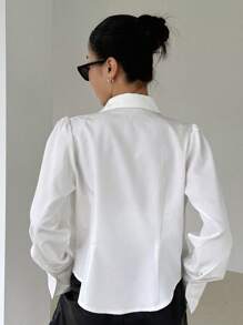 DAZY Solid Button Front Shirt - White - View 2