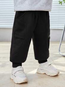 SHEIN 嬰兒彈性腰帶保暖長款長褲帶字母刺繡和側裝飾用品 - 黑色 - 查看 7