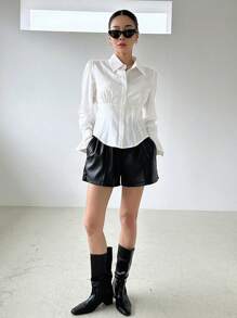 DAZY Solid Button Front Shirt - White - View 6