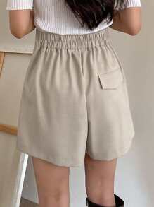 DAZY Quần short ống rộng xếp ly cạp cao, quần áo mùa thu - Màu Khaki - Xem 2