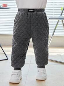 SHEIN 嬰兒男童休閒鑽石紋彈性腰長褲