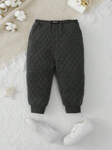 SHEIN 嬰兒男童休閒鑽石紋彈性腰長褲