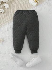 SHEIN 嬰兒男童休閒鑽石紋彈性腰長褲