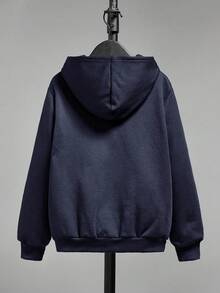 SHEIN 男童字母和鸽子印花袋鼠口袋拉链卫衣 - 藏蓝色 - 查看 2