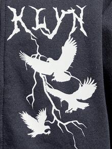 SHEIN 男童字母和鸽子印花袋鼠口袋拉链卫衣 - 藏蓝色 - 查看 4