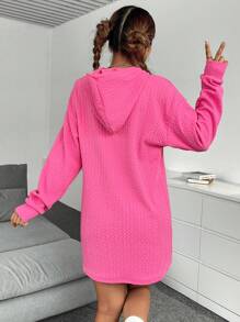SHEIN Unity 素色抽繩連帽落肩袖衛衣洋裝 - 玫紅色 - 查看 2