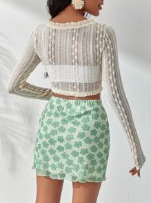 SHEIN VCAY Frill Trim Hanky Hem Crop Top Without Bra - Beige - View 2